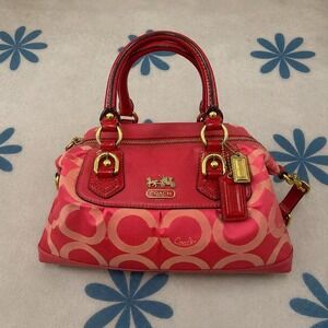 Vintage Coach Madison Sabrina satchel in bright pink signature canvas